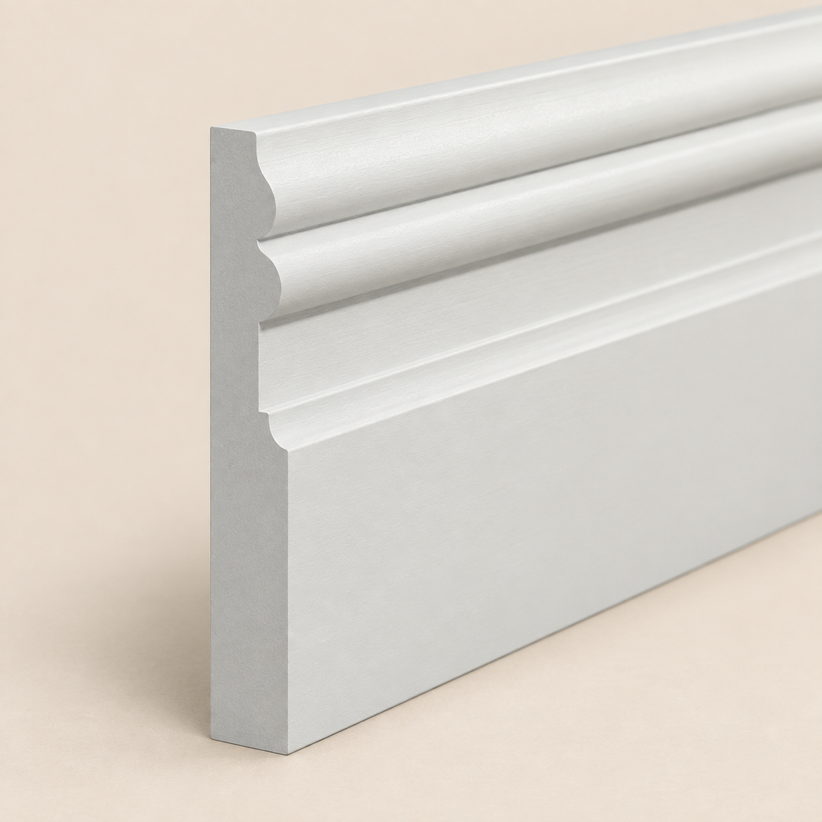 Tall Victorian Skirting Board profile detail on a warm limestone background