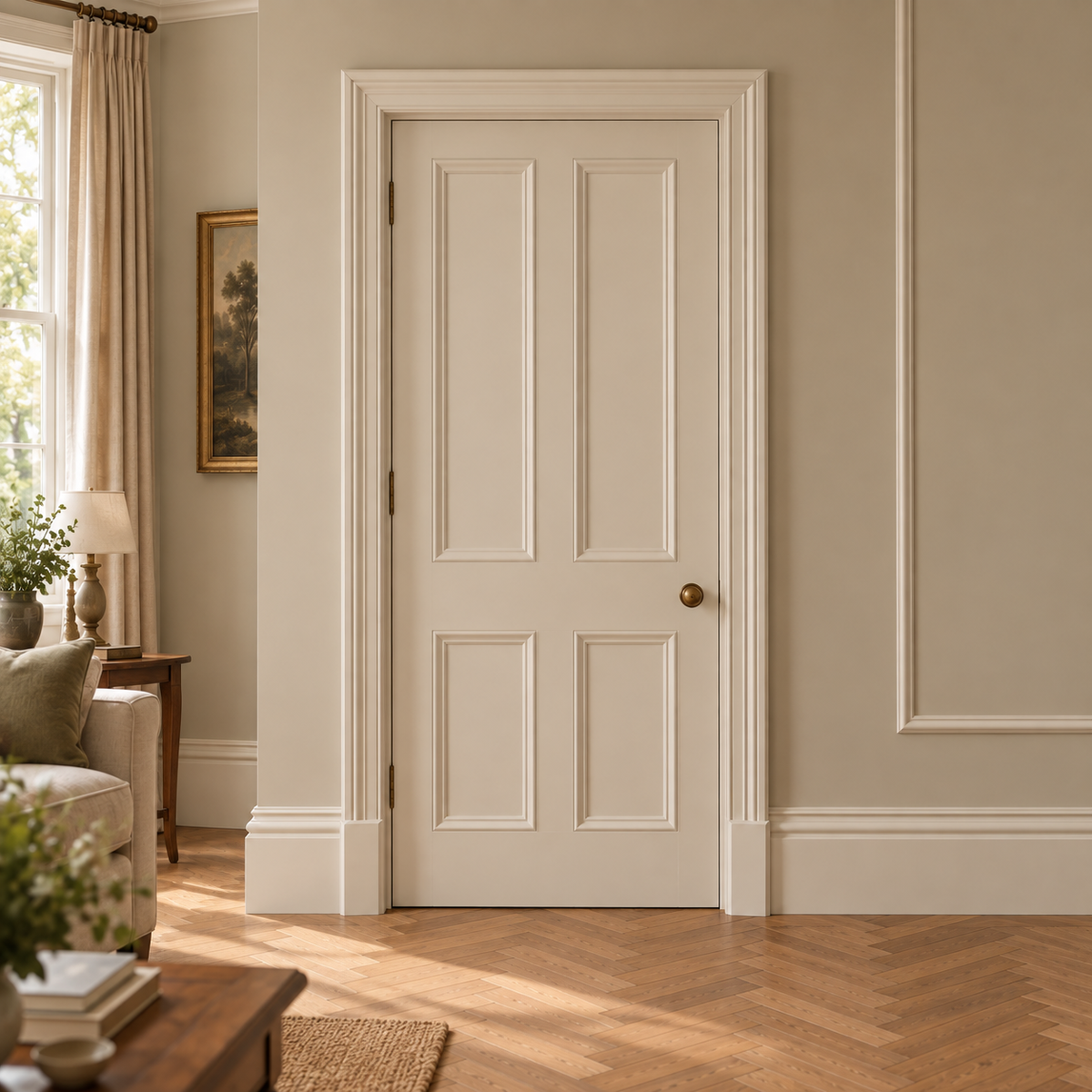 Illustrative painted Victorian Architrave installation in the Limestone and Oak home