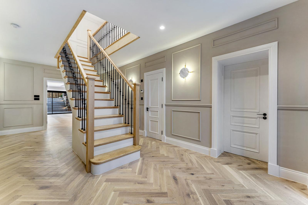 Ash staircase with metal spindles
