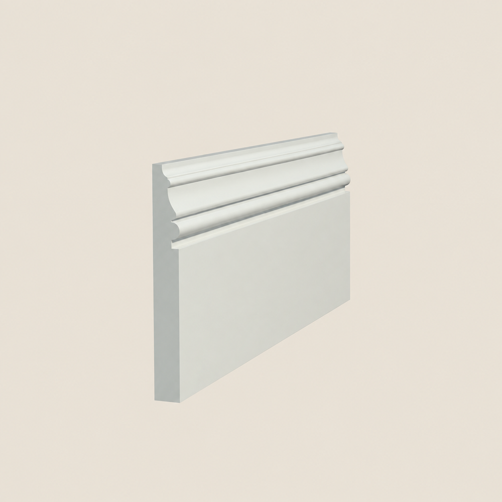 bolection section skirting board profile on a limestone background