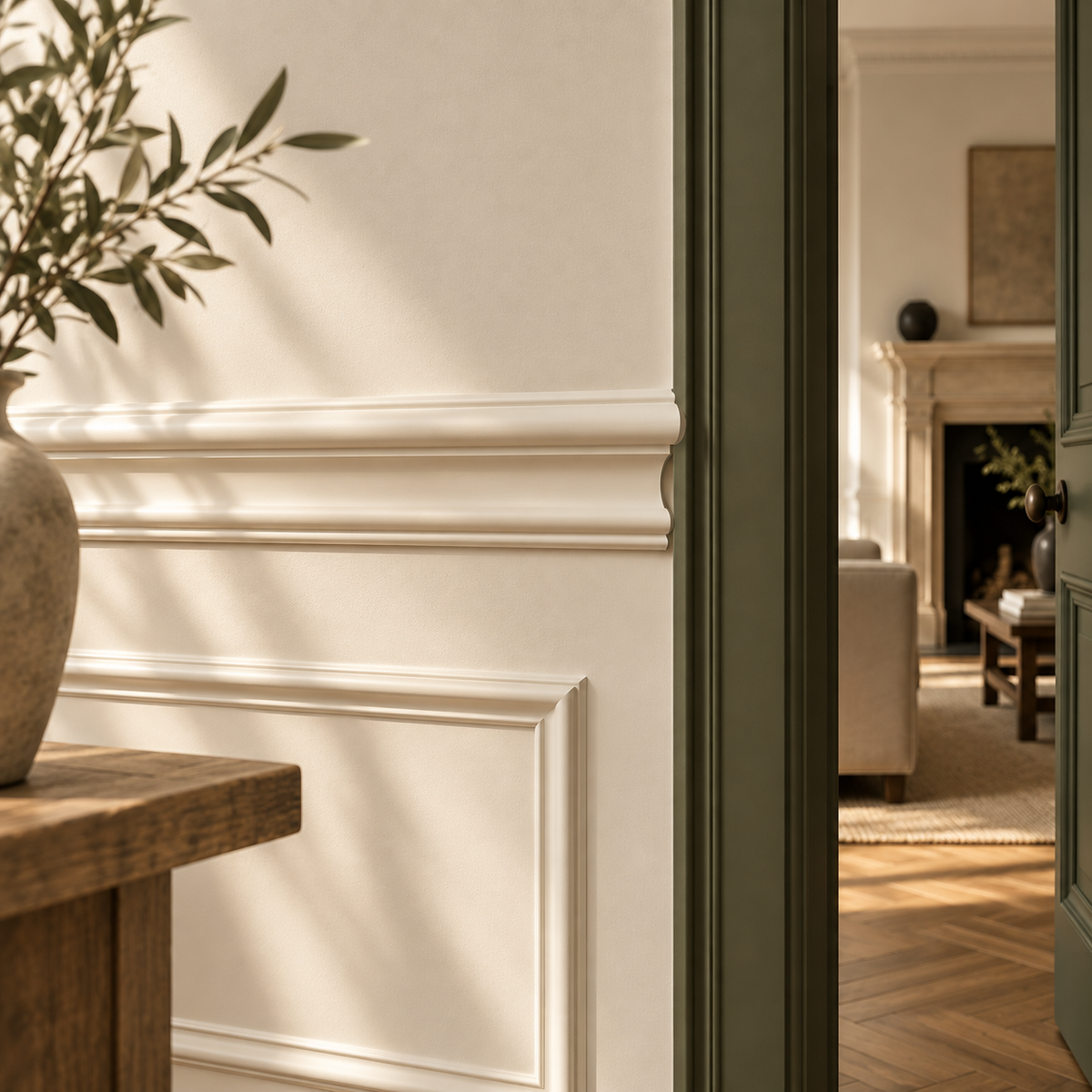 Interior visualisation of dado rail in the Limestone and Oak house