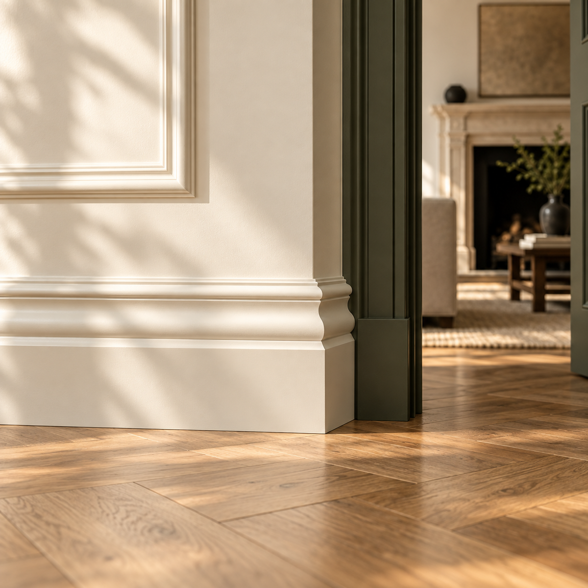 Interior visualisation of victorian skirting board in the Limestone and Oak house