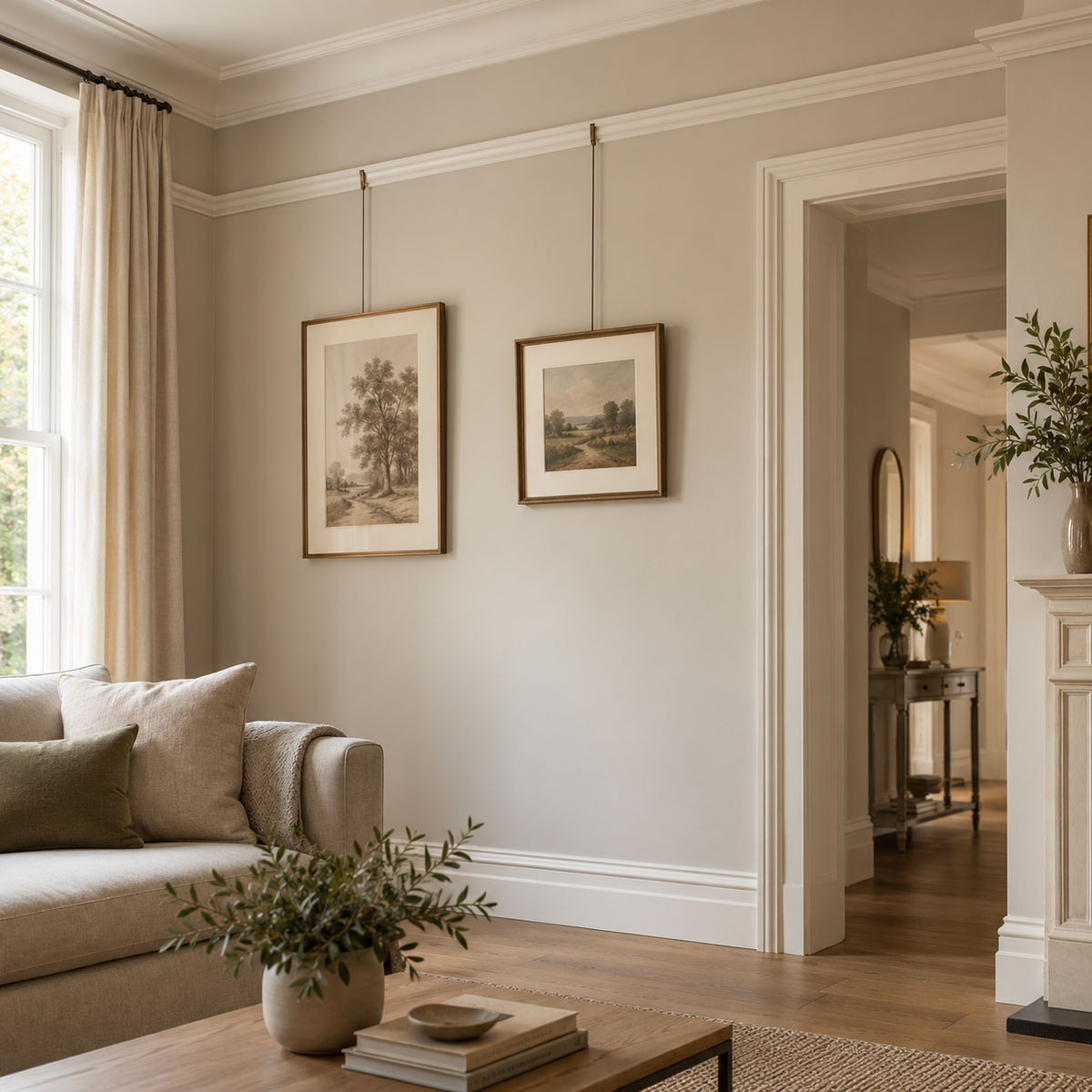 Picture rail installed in a modern-classic living room